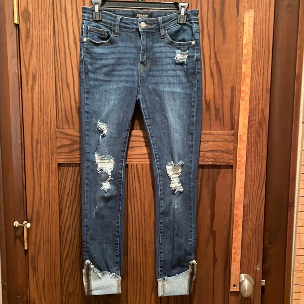 Just Black Blue Skinny Jeans with Distressed Details